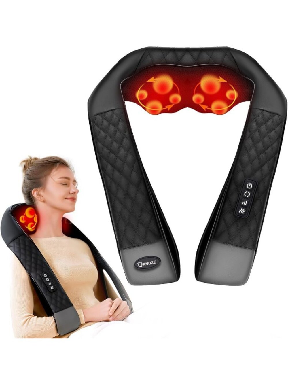 Ergonomic Neck Massager with Heat for Pain Relief, Deep Tissue Kneading, Ideal